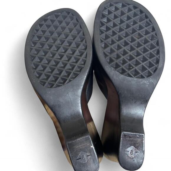 90'S VTG. BLACK LEATHER CHUNKY HILLARD & HANSEN WEDGE SANDALS SIZE 8. - Picture 8 of 8